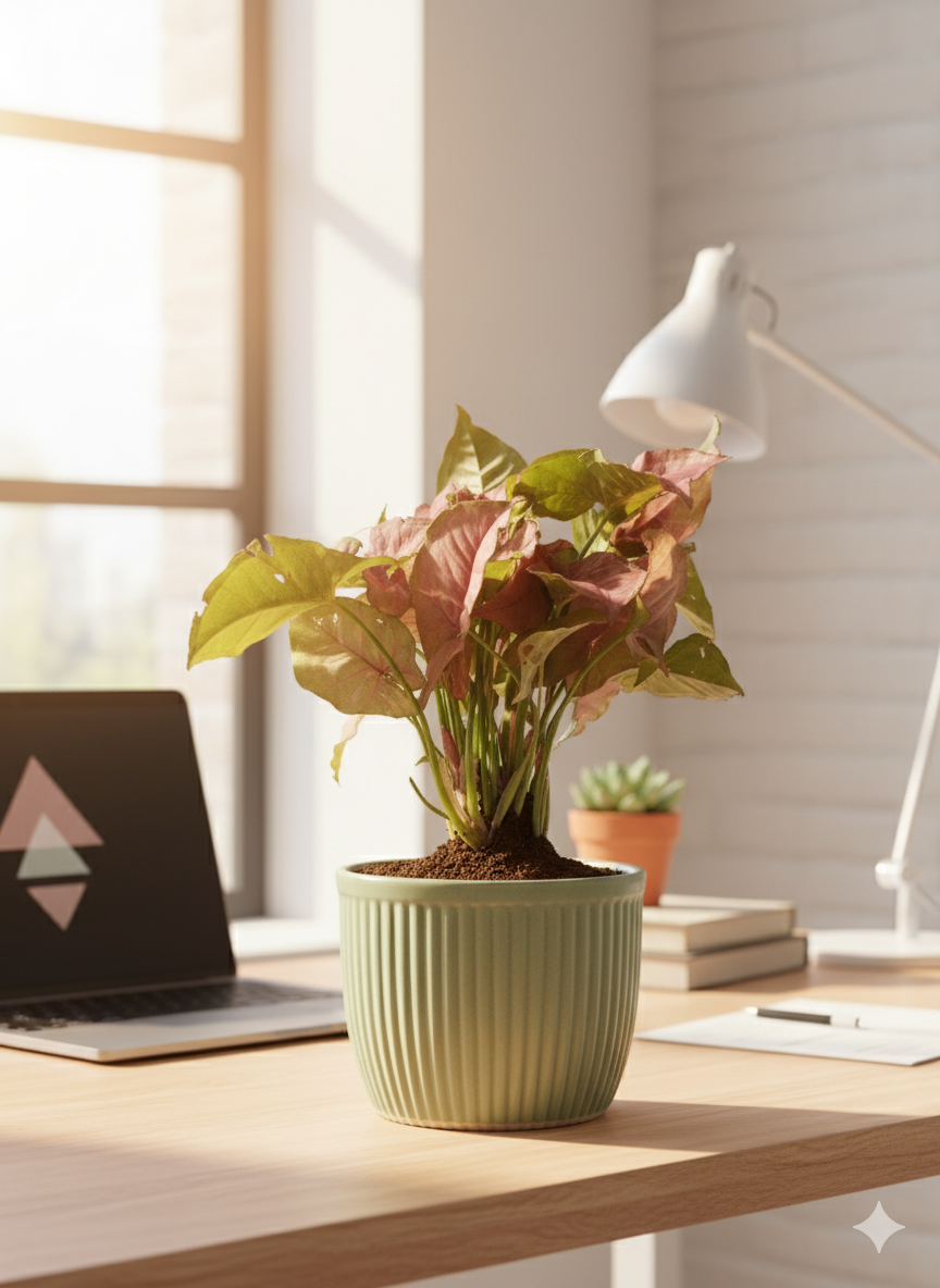 Pink Syngonium Plant in Mint Green Ceramic Pot